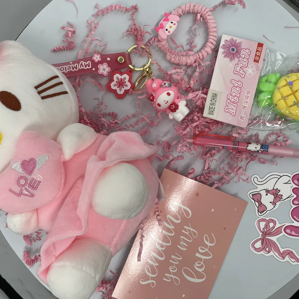 NEW Cute Pink Plush & Accessories Hello Kitty Valentine Gift box 5 pc Set ❤️ 🎁